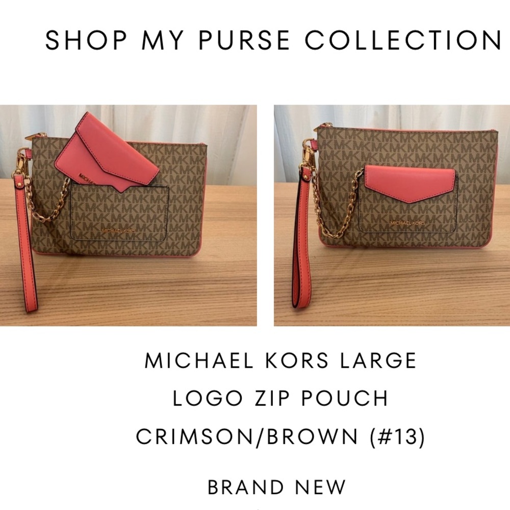 Michael Kors Crimson and Brown Logo Wristlet